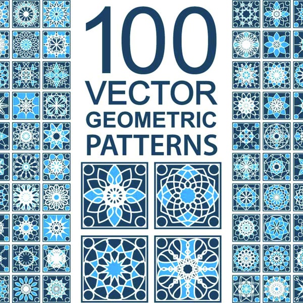 100 Geometrische Muster Vektor Set svg Datei Dekor Dekoratives Design Blumen Guilloche Mandala Ornament Seite Dekor Muster Schneeflocke