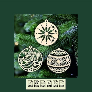 Christmas Tree Decorations Baubles Laser Cut christmas svg christmas dxf glowforge lightburn vector template DXF cdr SVG ai PDF eps file