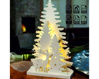 Christmas Tree Ornament Laser Cut File: Deer Scene (PDF, SVG, DXF)