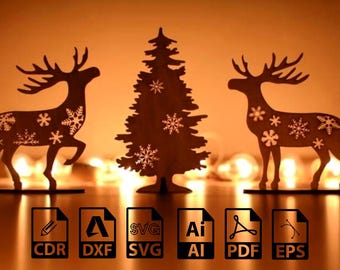 Laser Cut Christmas Tree and Reindeer Decorations SVG (Digital Download)