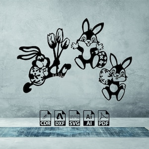 Easter Bunny Wall Art hout of metaal laser gesneden, Pasen svg, pasen dxf, ostern svg, paashaas laser gesneden vector DXF cdr SVG ai PDF-bestand