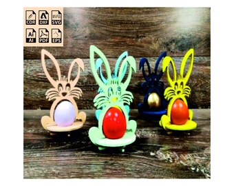Laser Cut Bunny Easter Egg Holder SVG DXF PDF