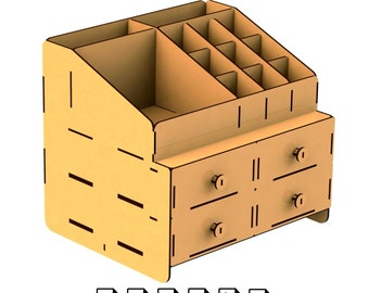 Desktop Organizer Laser Cut File: 3mm Wood Storage Box (SVG DXF)