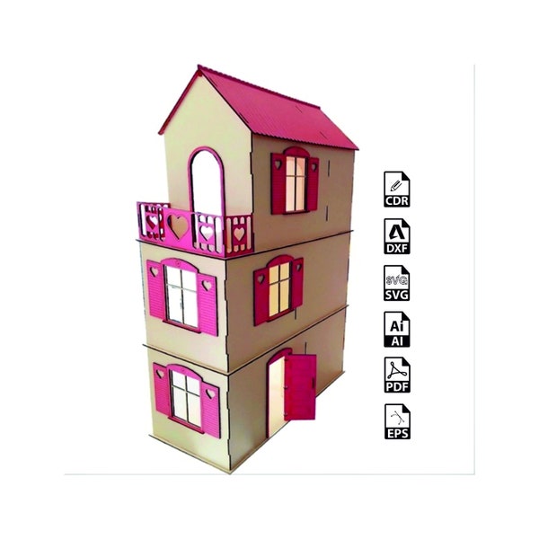 Dollhouse Laser Cut doll house svg file dollhouse barbie dxf dollhouse svg house glowforge vector template instant download cdr eps pdf svg