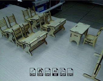 Miniature Classroom Furniture Laser Cut Vector Template (3mm) (Digital Download)