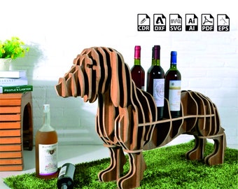 Dachshund Dog Wine Rack Laser Cut file , minibar bottle holder dog dxf , dog svg glowforge vector template DXF cdr SVG ai PDF eps download