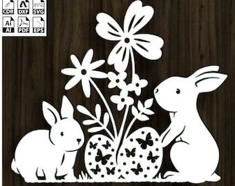 Décoration de Pâques Laser Cut, fichier dxf art mural de Pâques, lapin de Pâques svg, Pâques svg téléchargement instantané v4 CDR dxf SVG ai PDF fichier eps