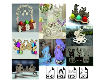 Easter Bunny Laser Cut Files: 8 Vector Illustrations (Digital Download)