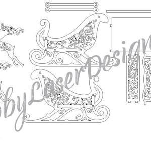 Santa Sleigh Reindeer Laser Cut File: Christmas Decoration (SVG, DXF ...