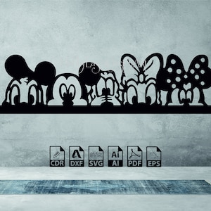 Lasergesneden Mickey Family Wall Art metaal en hout dxf-bestand mickey wallart svg glowforge muur decor cdr stl cnc plan SVG cdr DXF ai PDF eps