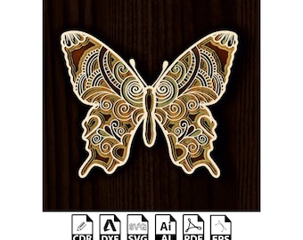 Butterfly Mandala Laser Cut Wall Art: Multilayer SVG (Digital Download)