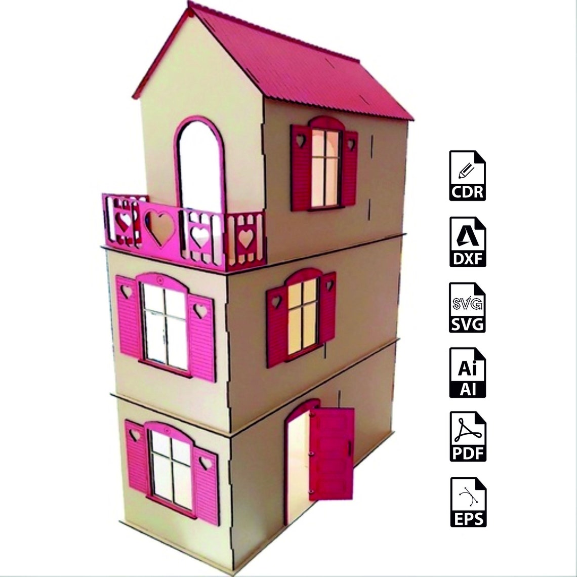 Dollhouse Laser Cut Doll House Svg File Dollhouse Barbie Dxf Etsy