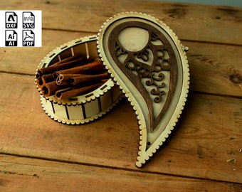 Boîte en forme de larme découpée au laser SVG : motif Yin Yang, bois 3 mm (fichier numérique)