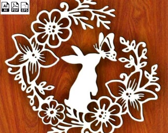 Wielkanocna dekoracja Laser Cut, wielkanocna ściana art plik dxf , easter bunny svg , easter svg instant download v2 CDR dxf SVG ai PDF plik eps