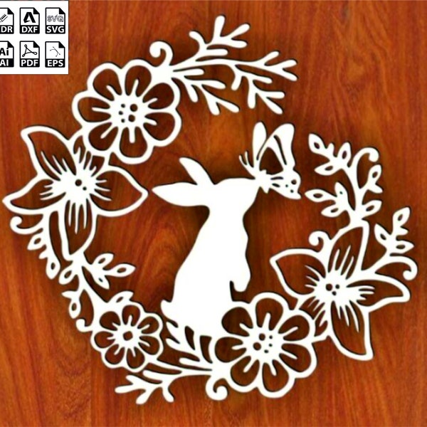 Easter Decoration Laser Cut, easter wall art dxf file , easter bunny svg , easter svg instant download v2 CDR dxf SVG ai PDF eps file