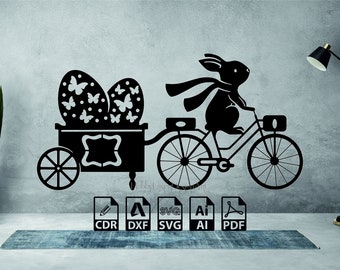 Easter Egg and easter bunny , bike laser cut , easter svg , easter dxf , ostern svg , easter bunny instant download DXF cdr SVG ai PDF file