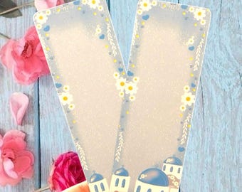 Mykonos Island Bookmark | Greek Island Blue White Floral Mediterranean Summer Vibes