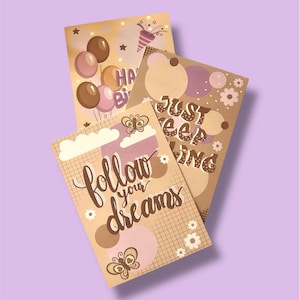 Postcards | Celebration Postcards | Gifts | Stationery | Postcards | Aesthetic | Happy Birthday | Follow Your Dreams | Just keep smiling