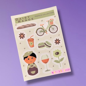 Stickersheet | Gänseblümchen-Palette | französisch | Frankreich | Journal Aufkleber | Buch Aufkleber | Aufkleber | Scrapbook/Blümchen Aufkleber | Paris