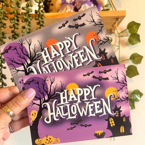 Spooky Halloween Postcards: Haunted House, Bats (Set of 2)