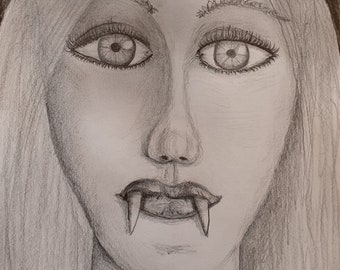 Vampire, drawing, pencil, A4, original, signed