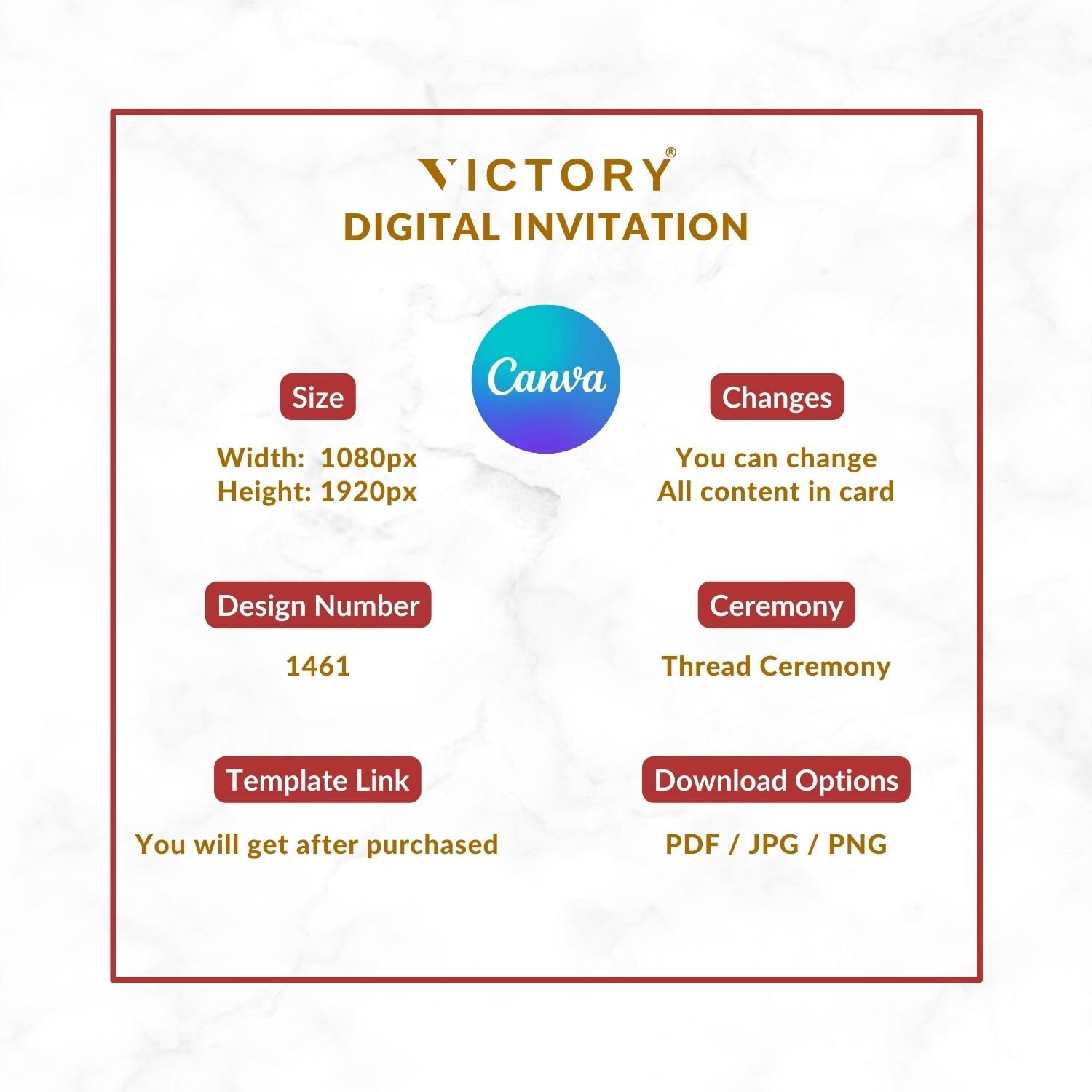 Thread Ceremony Invitation Card in Traditional Theme Canva DIY Editable ...