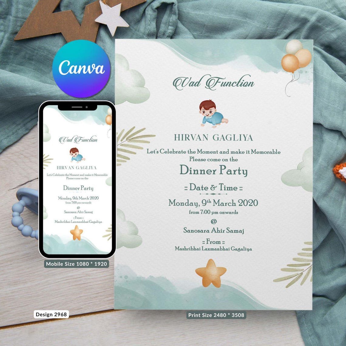 Vad Invitation Vad Ceremony Invitation Card in Minimalistic Theme Canva DIY Editable ...