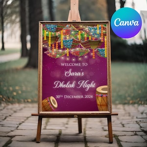 Invitación para la Noche Dholak / Plantilla editable de Canva / Tarjeta preboda / Invitación para celebración desi / Descarga instantánea / Función punjabi - 4047