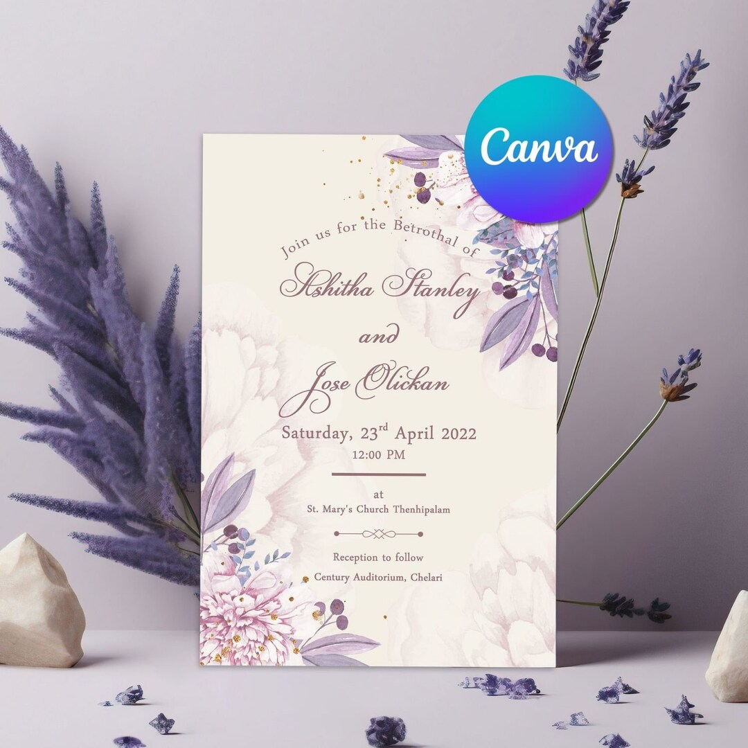 Betrothal Invitation Card for Catholic Family in Floral Theme Canva DIY Betrothal Invitation Card for Catholic Family in Floral Theme Canva DIY