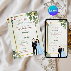 Moderne Save the Date Hochzeitseinladung | Bearbeitbare Canva Vorlage | Illustrierte Paar Karte |Digital Invite | Sofortdownload - 2424