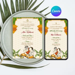 Einladungszeremonie durchziehen | Bearbeitbare Canva Vorlage | Upanayanam Einladung | Sacred Thread Zeremonie Karte | Sofort Download 3136