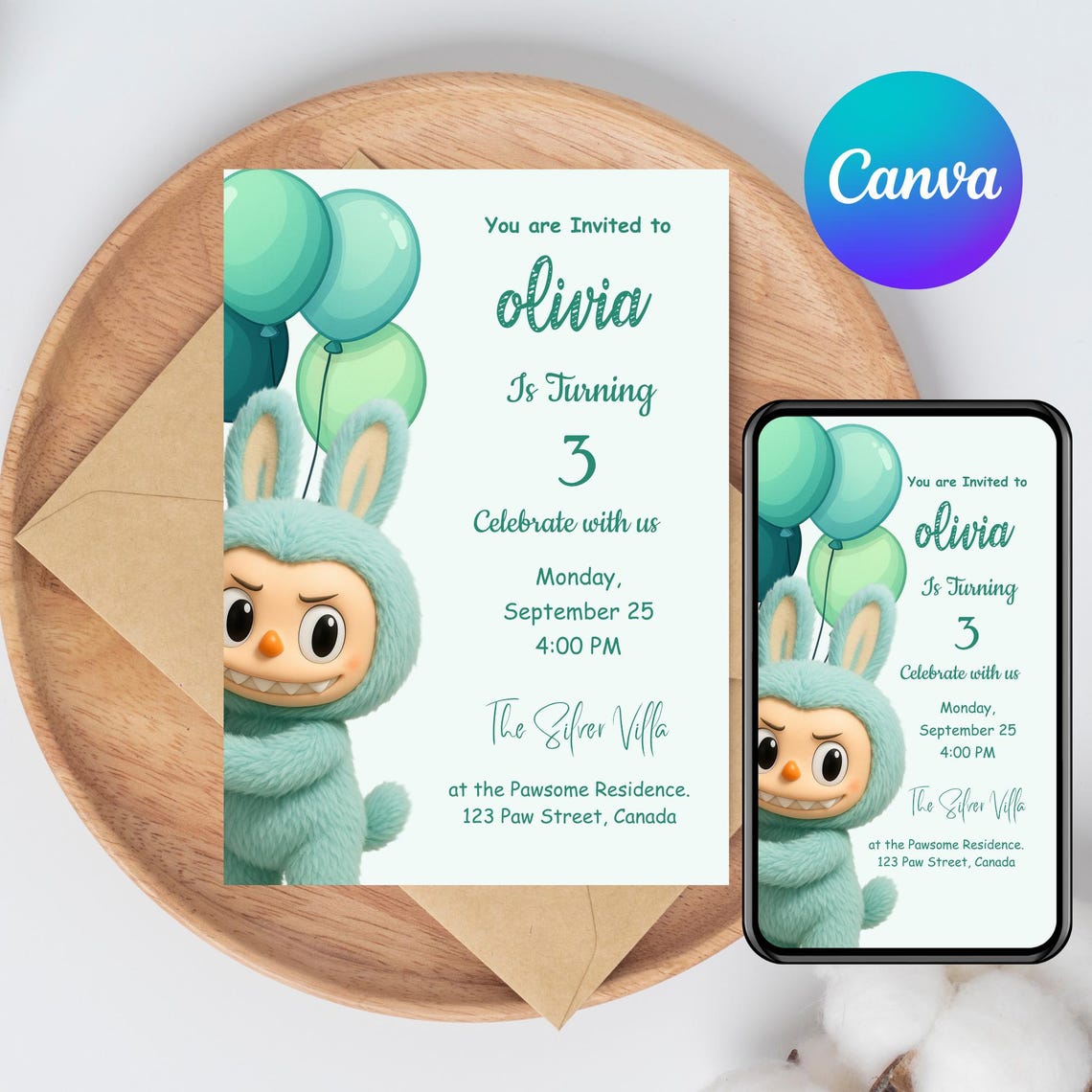 Labubu Invites Labubu Birthday Invitation for Girl or Boy | Editable Canva Template ...