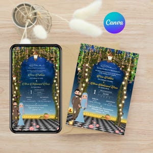 Modelo de convite de casamento muçulmano | Cartão Canva editável para Nikkah e recepção | Convite digital Night Sky | Download instantâneo 2641