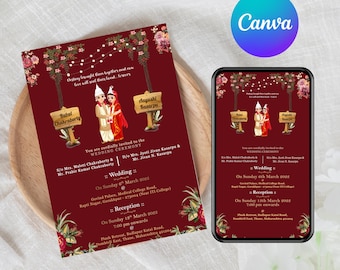 Bengali Wedding Invitation Template | Indian Shaadi Canva Editable Card | Traditional Digital Wedding Card | Instant Download - 2186