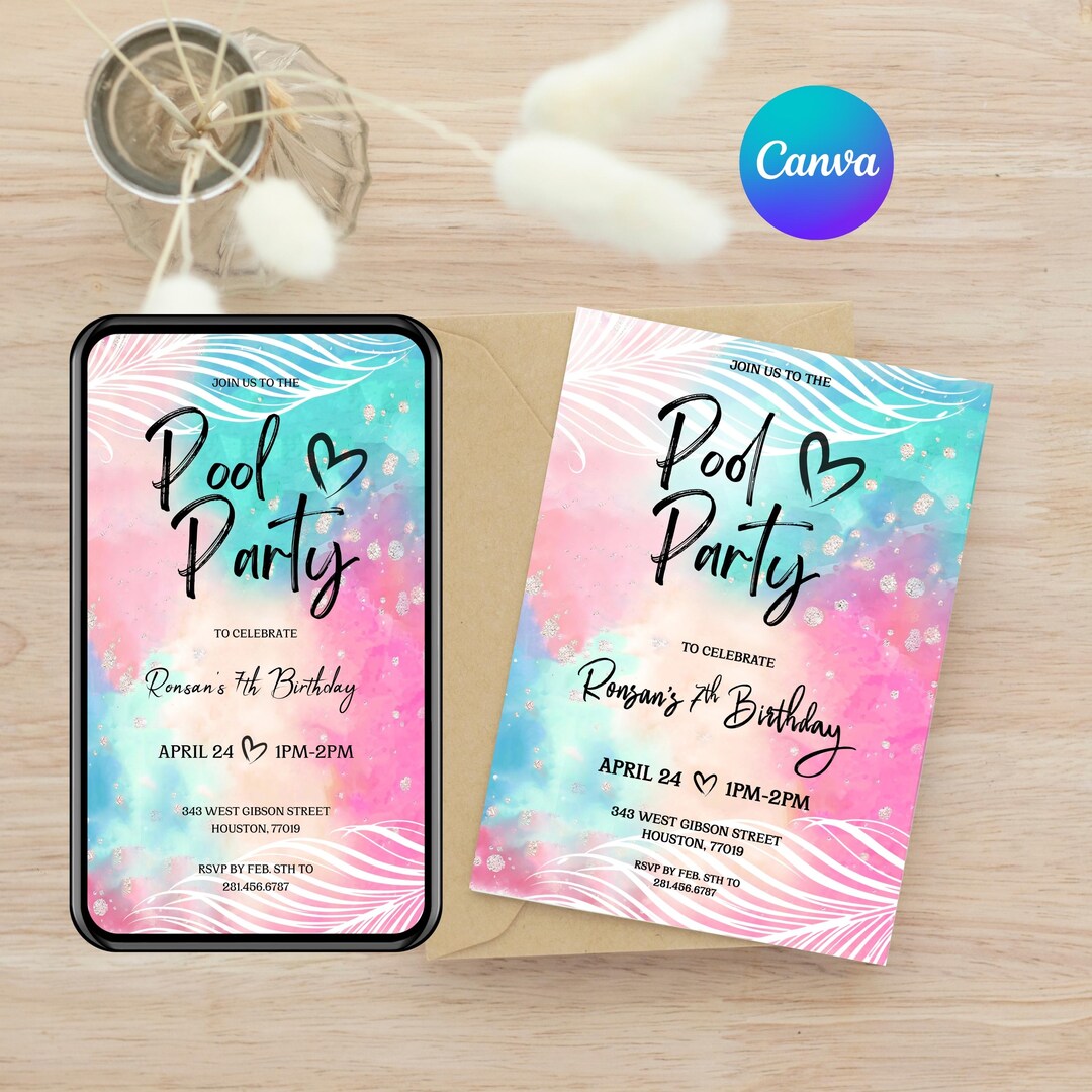 Pool Party Birthday Invitation | Canva Editable Kids Summer Invite ...