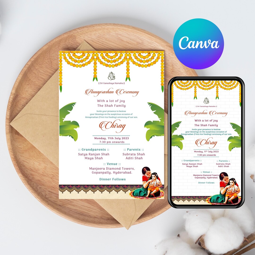 Editable Annaprashan Invitation Card | First Rice Feeding Canva ...