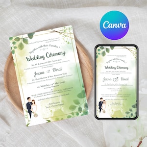 Editable Christian Wedding Invitation | Church Marriage Canva Template | Greenery Theme Digital Card | Instant Download - 998