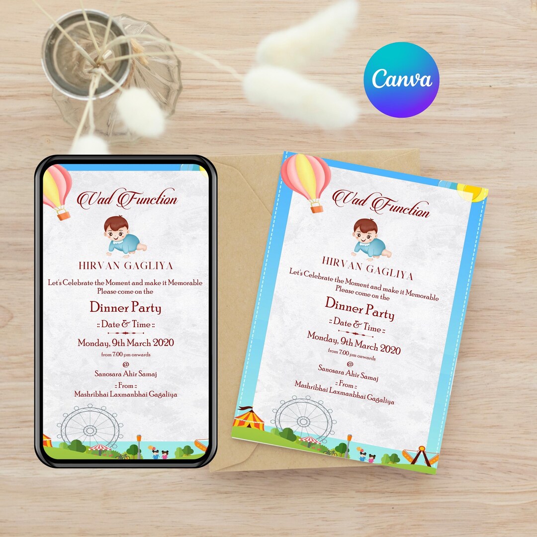 Vad Invitation Vad Function Invitation Template for Baby Boy | Editable Canva Dinner ...