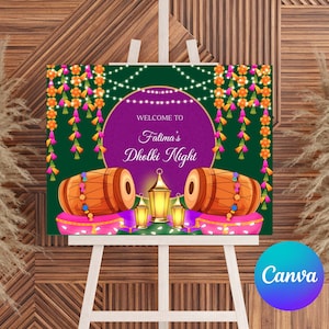 Invitación para la Noche Dholki / Plantilla editable de Canva / Tarjeta de boda / Invitación para celebrar Dholak / Descarga instantánea / Diseño vibrante - 4069