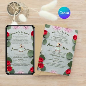 Christliche Hochzeitseinladung Vorlage | Canva bearbeitbare Hochzeitskarte | Blumen Kirche Hochzeit Digitale Einladung | Sofortdownload - 2198