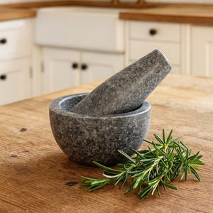 Mörser MILL Ø 7,5 cm mit Stößel aus Marmor, Fair Trade aus Indien, grau/schwarz, Küchenhelfer zum Handmahlen