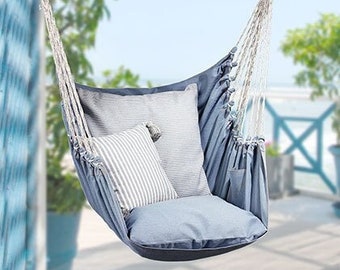 Hanging seat DENIM, recycled jeans, fair trade from El Salvador, garden swing, hanging chair with rod | Retreat in the garden as a rest break