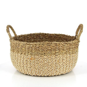 Seagrass basket APPLE Large, 42 cm round with handles, Holga/cord, fair handcraft from Bangladesh, storage, shelf basket, decorative basket, laundry basket