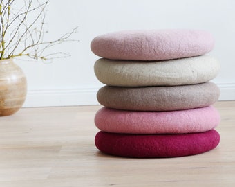 Sitzkissen aus FILZ, 100% Naturmaterial, 38 cm RUND viele Farben, Filz mit Woll-Füllung, Verantwortungsvolle Handarbeit aus Nepal