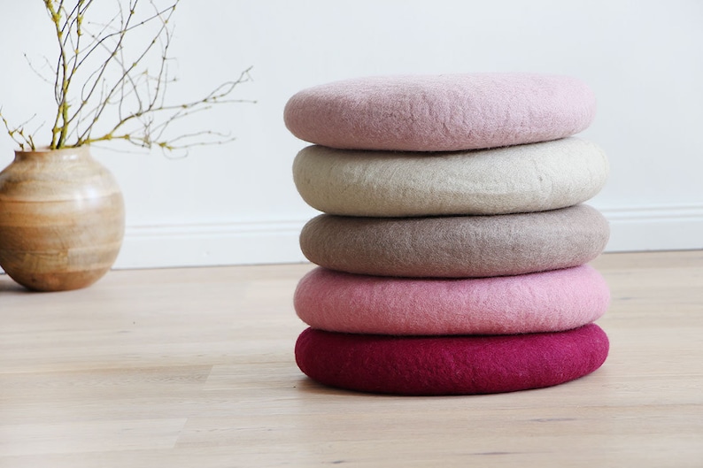 Seat cushion made of FELT, 100% natural material, 38 cm ROUND many colors, felt with wool filling, fair trade & handmade from Nepal image 1