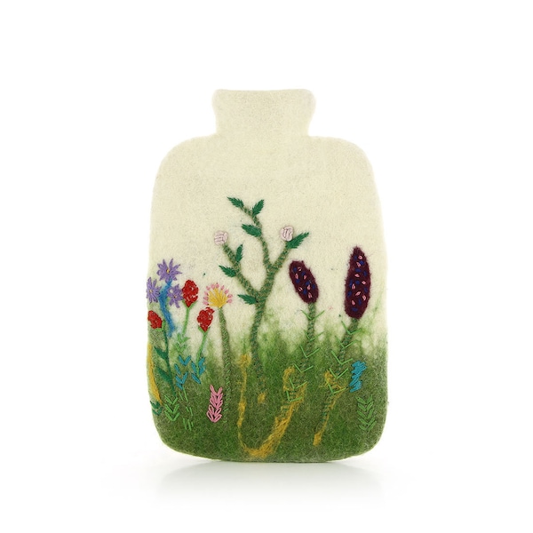 Funda para botella de agua caliente MEADOW hecha de 100% fieltro, funda para botellas de agua caliente de hasta 2 litros, funda para botella de agua caliente para niños, linda funda para botella, Fair Trade Nepal