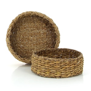 Round basket tray HATIYA SMALL, 28 cm round, seagrass, fair handcraft from Bangladesh - storage, shelf basket, decorative baskets, fruit basket