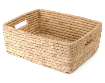 Basket SQUARE large, palm leaf 39 cm x 29 cm square with handles | Storage, order, shelf, fair trade from Bangladesh