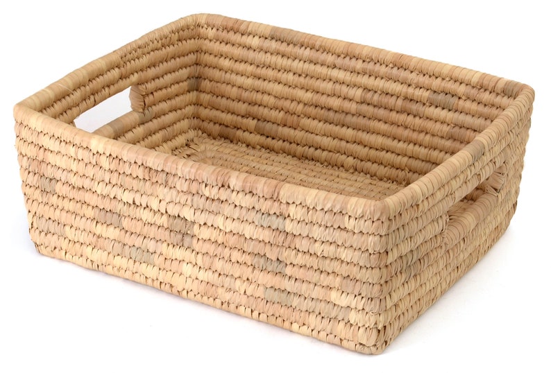 Handmade basket SQUARE, palm leaf three sizes, square with handles Storage, order, fair trade from Bangladesh, sustainable & fair image 4