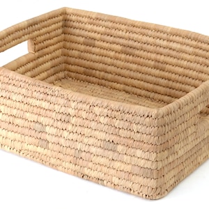 Handmade basket SQUARE, palm leaf three sizes, square with handles Storage, order, fair trade from Bangladesh, sustainable & fair image 5